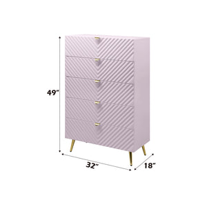 English Elm Gaines High Gloss Chest with Wave Pattern Design, Metal Legs, 5 Drawers, Durable Composite MDF Storage Pink 31 L x 15 W x 5 H B2726S00400