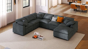 English Elm U_style Oversized Modular Sectional Plush Chenille Pine Frame Living Room Sofa with Ottoman Gray WY000453AAE