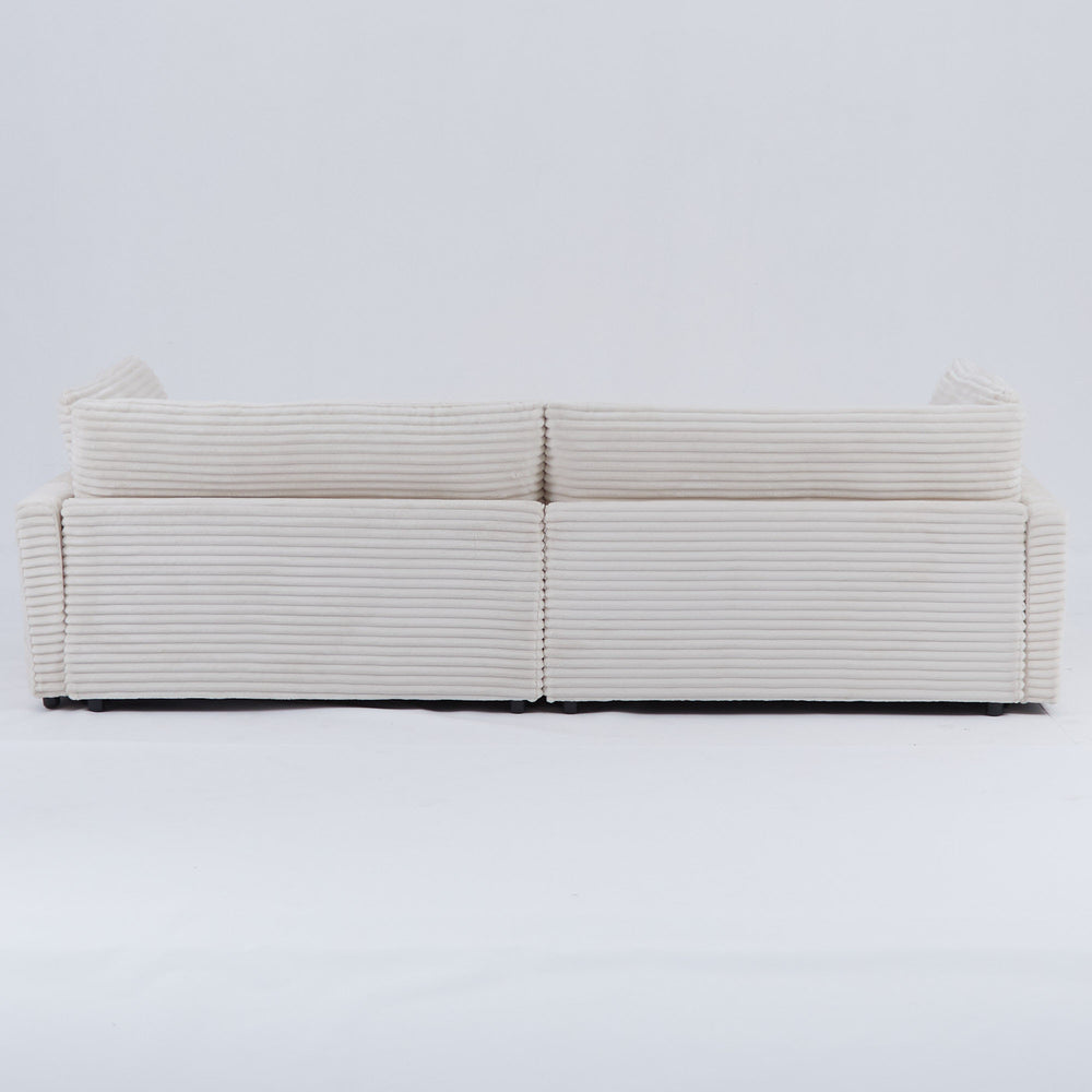 English Elm The 112-inch Corduroy Sofa in Beige with Two Pillows, Solid Wood Frame, S-Spring Comfort for 4-seat Living Room W3371S00006