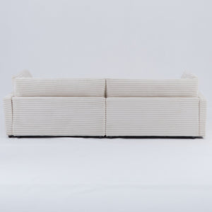 English Elm The 112-inch Corduroy Sofa in Beige with Two Pillows, Solid Wood Frame, S-Spring Comfort for 4-seat Living Room W3371S00006