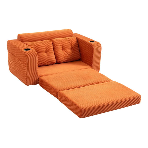 English Elm Convertible Floor Sofa Bed with Memory Foam and Ribbed Corduroy for Small Spaces Orange W395P438028
