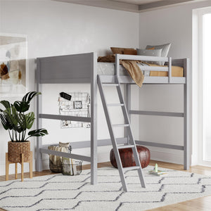 English Elm Denver Full Size Loft Bed with Ladder & Guardrails, Gray Wood Space-Saving Design for Kids Rooms B2733P384490