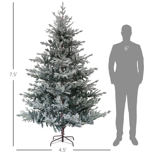 English Elm Homcom 7.5Ft Nordic Pine Snow Flocked Christmas Tree With Easy Assembly & Stable Metal Stand For Holidays W2225P229279