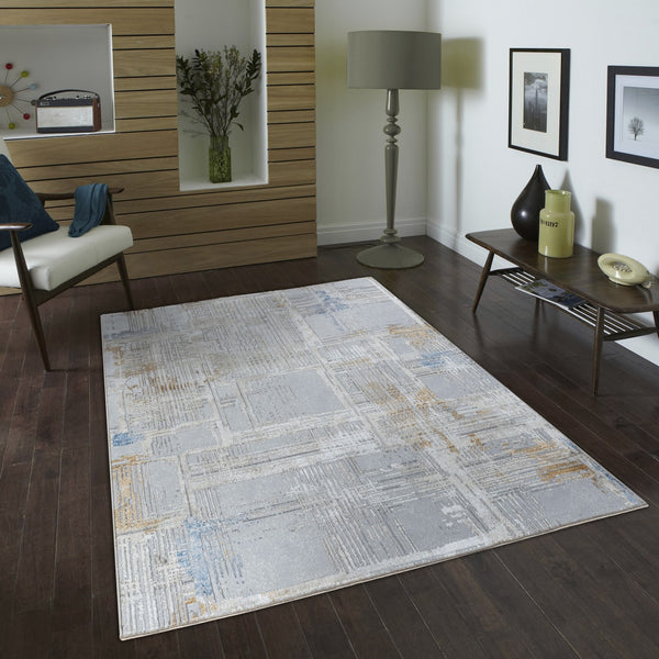 English Elm Textures White GC_ART2006 2'7" x 7' Area Rug — Durable Polyester, Stain-Resistant, Kid & Pet Friendly, Low Pile B186P181133