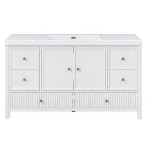 English Elm 60" Freestanding Bathroom Vanity Fluted Fronts Soft Close Drawers Drop-in Sink White N817P404100W