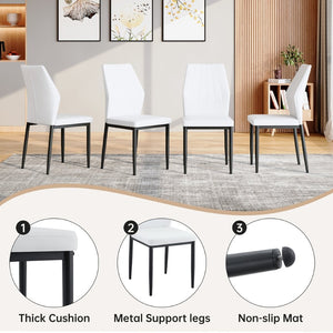 English Elm Black Faux Wood Grain Rectangular Dining Set with Shell Pattern Upholstered Chairs White+Black W1151S04366