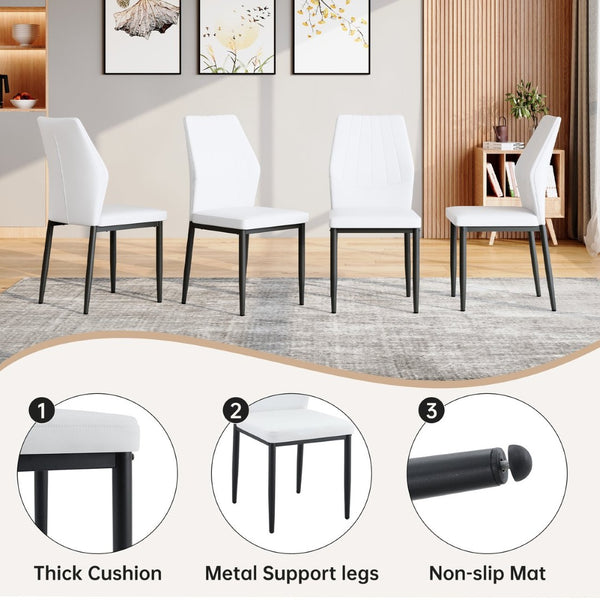 English Elm Black Faux Wood Grain Rectangular Dining Set with Shell Pattern Upholstered Chairs White+Black W1151S04366
