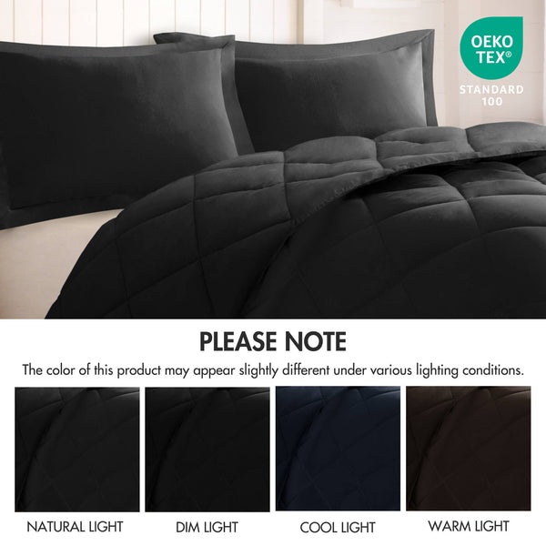 JLA Home Madison Park Essentials - 3M Ultra-Soft Microfiber Reversible Comforter Set with Diamond Quilting, Scotchgard Stain & Odor Defense Black/Black BASI10-0283