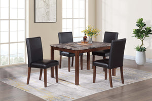 English Elm Modern Cherry and Black 5pc Dining Set with Faux Marble Top, Faux Leather Cushioned Chairs, 48" B011P373215