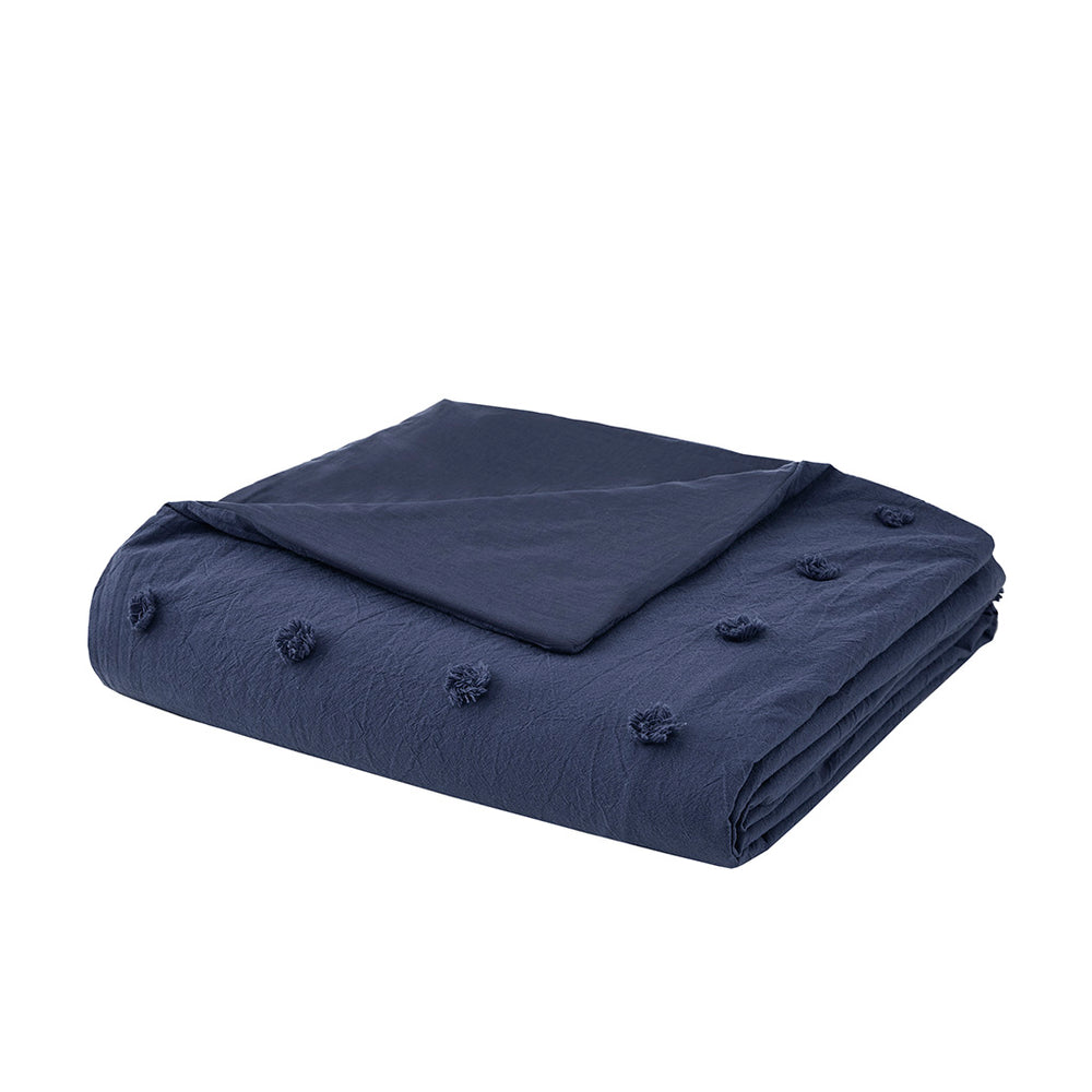 JLA Home Urban Habitat - Cotton Brooklyn Jacquard Duvet Cover Set with Tufted Chenille Dots, Euro Shams & Decorative Pillows Navy UH12-2266
