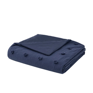 JLA Home Urban Habitat - Cotton Brooklyn Jacquard Duvet Cover Set with Tufted Chenille Dots, Euro Shams & Decorative Pillows Navy UH12-2266