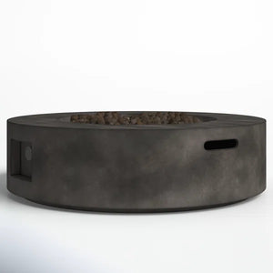 English Elm 12" Fiber Reinforced Concrete Outdoor Fire Pit Table with Electronic Ignition, Lava Rock, Durable Design Black+Grey B120P204595