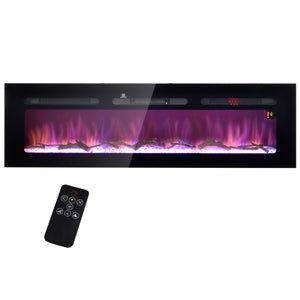 English Elm HOMCOM 60" Electric Fireplace Wall or Recessed with Remote, 1500W Heater, 10 Flame Colors, Timer W2225P249836