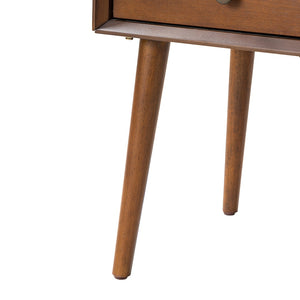English Elm Night Stand with Fluted Drawer Open Shelf Mid Century Modern Bedside Table for Bedroom Walnut W3417P388715