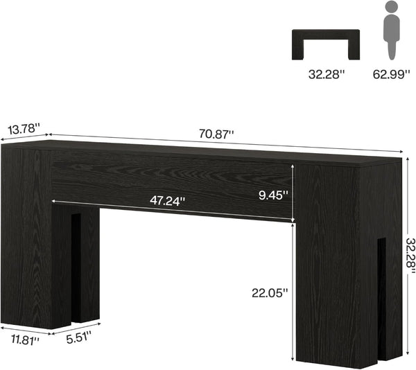 English Elm 2-tier Industrial Console Table Rustic Wood and Black Metal Frame Entryway Sofa T3971P461138