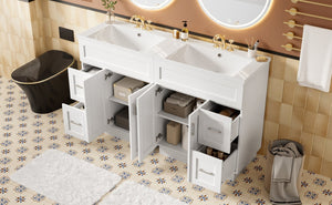 English Elm [video] 60 Inch Dual Sink Bathroom Vanity Mdf Cabinet Soft Close Doors Resin N729P000018K