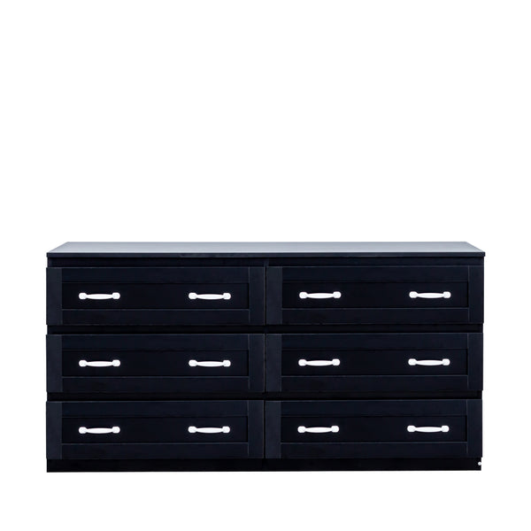 English Elm Modern Black 6-Drawer Side Cabinet with Metal Handles – Spacious Wood Storage Chest for Living Room Bedroom Entryway Organizer W331S00165