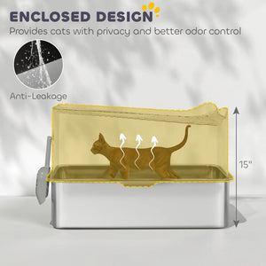 English Elm Cat Top Entry Enclosed Litter Box with Stainless Steel Tray and Anti-scatter Grooved Lid T3971P397355