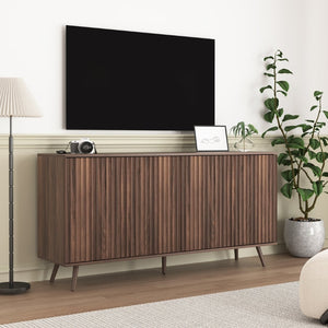 English Elm Sideboard Walnut Credenza with Hexagonal Doors and Adjustable Shelves for Dining Areas W409P327406