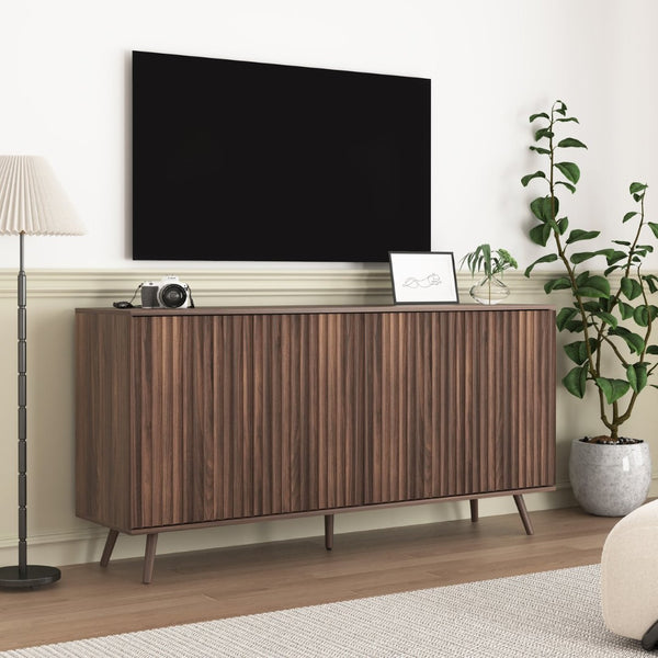 English Elm Sideboard Walnut Credenza with Hexagonal Doors and Adjustable Shelves for Dining Areas W409P327406