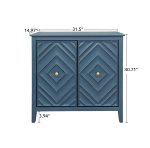 English Elm Geometric Diamond Embossed Sideboard Cabinet Matte Vintage Mdf Entryway Storage Blue W688P364739