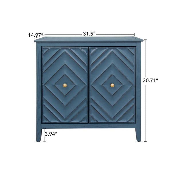 English Elm Geometric Diamond Embossed Sideboard Cabinet Matte Vintage Mdf Entryway Storage Blue W688P364739