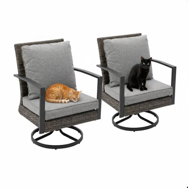 English Elm Set of 2 Outdoor Pe Rattan Swivel Rocker Chairs with Cushions for Patio Decks B082S00068