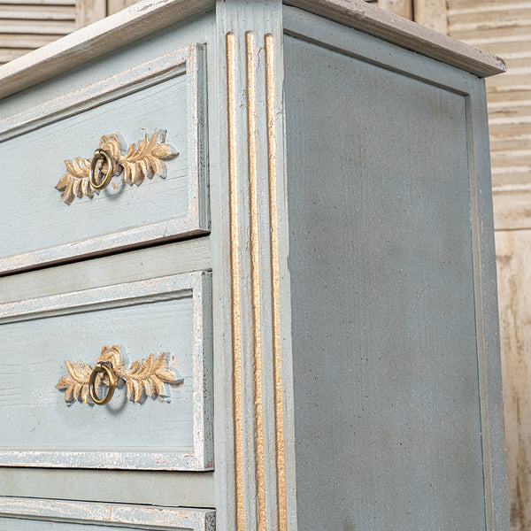 English Elm 24QJ0078 Distressed Light Blue Wood & Metal Cabinet with Two Drawers, Cream Top, Gold Accents, 37.4"L x 18.3"W x 37.8"H W2946P243868