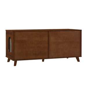 English Elm Lars Rubberwood Rattan Dog Crate Cabinet Stylish Pet Kennel for Living Room Walnut N775P397559W