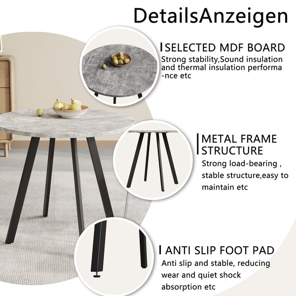English Elm Modern Minimalist Circular Dining Table – Gray Cement Finish, Compact Design For Cafés & Offices W1727P251172