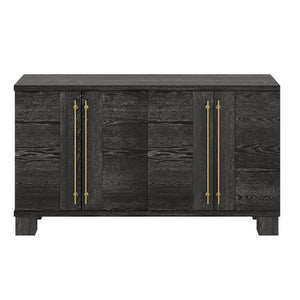 English Elm Trexm Ash Veneer Buffet with Gold Handles and Adjustable Shelves for Dining Spaces Black N715P392244B