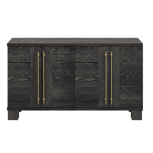 English Elm Trexm Ash Veneer Buffet with Gold Handles and Adjustable Shelves for Dining Spaces Black N715P392244B