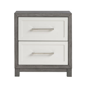 English Elm Two Drawer Nightstand Ivory & Gray Finish 24"x15.5"x27" Rustic Bedroom Accent with 2 Soft-Close Drawers B011P290769