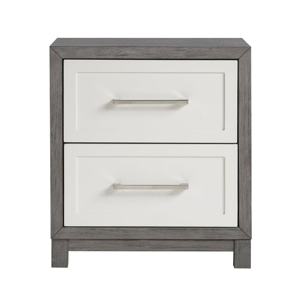 English Elm Two Drawer Nightstand Ivory & Gray Finish 24"x15.5"x27" Rustic Bedroom Accent with 2 Soft-Close Drawers B011P290769