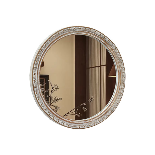 English Elm Round Rattan Textured Wall Mirror Natural Woven Frame Bohemian Accent for Any Room W2295P414104