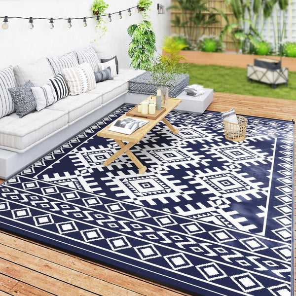 English Elm Outsunny Reversible Polypropylene Outdoor Rug Geometric Pattern Waterproof Patio Camping W2225P485554