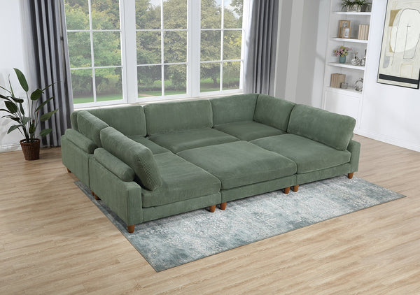 English Elm Contemporary Sage 6-Piece Modular Sectional Set - Stylish Corduroy Couch With Adjustable Headrests B011S01160