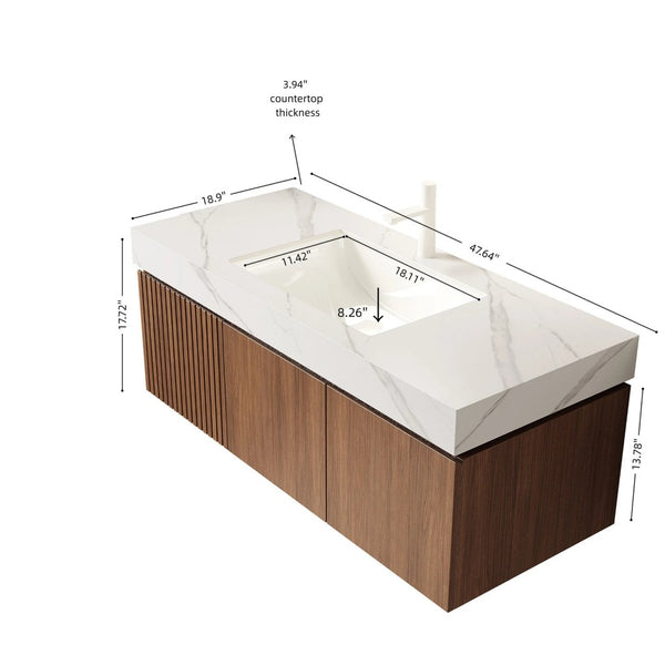 English Elm Muri Floating Bathroom Vanity with Sintered Stone Top and Oak Woodgrain Plywood Cabinet W2615S00621