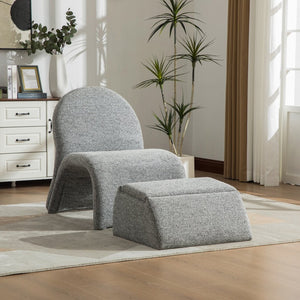 English Elm 24.8 Inch Chenille Armless Accent Chair with Matching Storage Ottoman for Any Room Gray W3098P451469