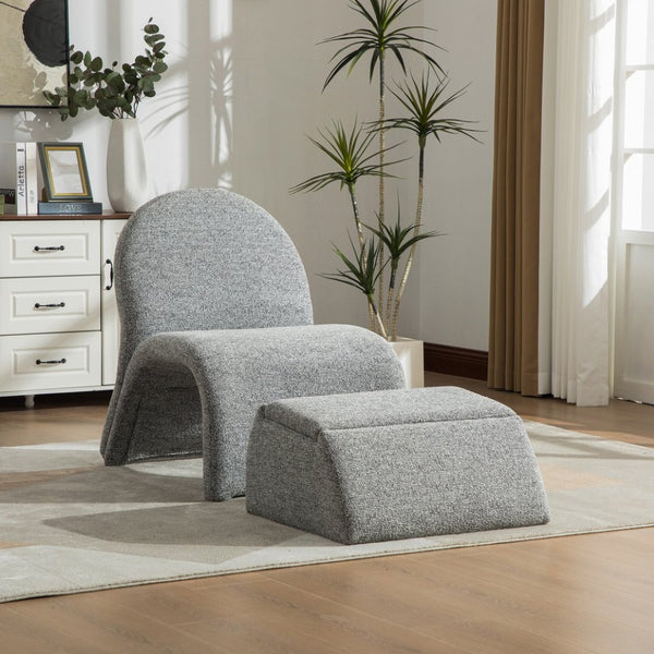 English Elm 24.8 Inch Chenille Armless Accent Chair with Matching Storage Ottoman for Any Room Gray W3098P451469