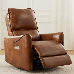 English Elm Brown Air Leather Power Recliner Rocker Swivel Chair for Living Room or Media B2766P488714