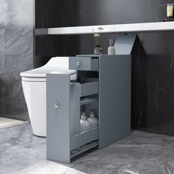 English Elm HOMCOM Slim Bathroom Storage Cabinet Narrow Freestanding Organizer with Drawers & Hidden Compartments Grey W2225P200614