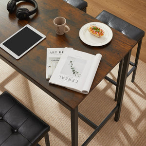 English Elm Pub Industrial 5-Piece High Dining Set with Rustic Brown Table & 4 PU Leather Bar Chairs, Adjustable Feet, Sturdy Steel Frame, Comfortable Cushions, 47.2"L x 23.6"W x 35.4"H W1668P164658