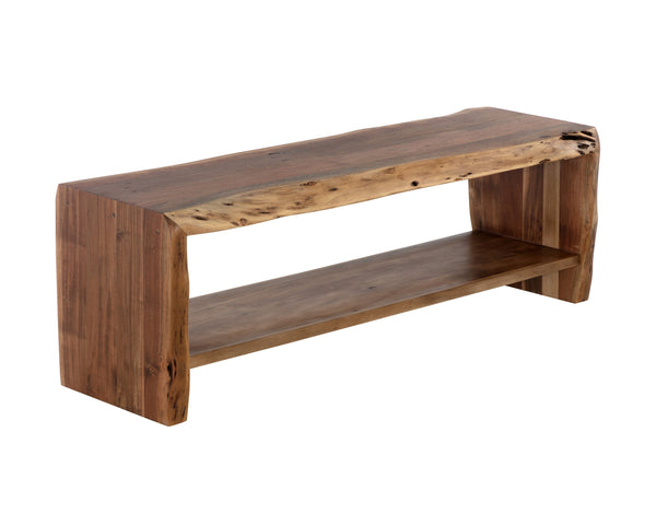 Sunpan Ridge Live Edge Bench - Captivating Solid Acacia Wood Design with Functional Bottom Shelf Storage Natural