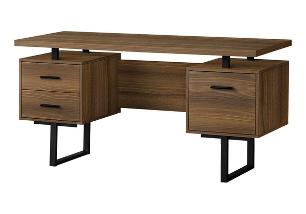 English Elm Computer Desk - Contemporary Walnut-Laminate Design, Reversible Setup, Ample Storage & Sturdy Base B2710P219859