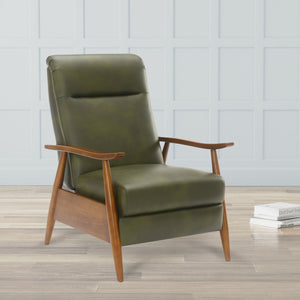 English Elm Sarasota Wood Arm Push Back Recliner with Leather Gel Upholstery, Chestnut Arms & 3-Position Comfort Green B050P281013