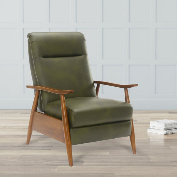 English Elm Sarasota Wood Arm Push Back Recliner with Leather Gel Upholstery, Chestnut Arms & 3-Position Comfort Green B050P281013