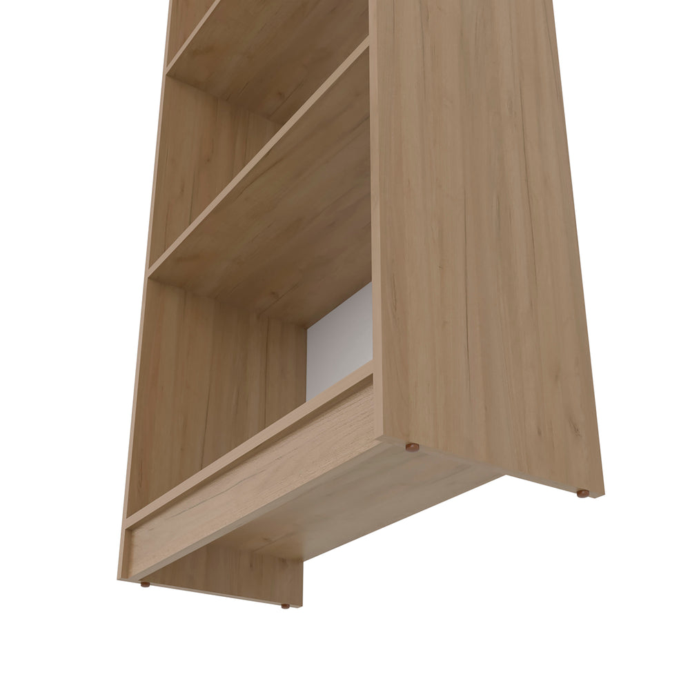 English Elm Bear 4-Shelf Flat Bookcase in Natural Oak & White — 71" Tall Open Storage, Scratch-Resistant Melamine พ B128P314792