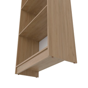 English Elm Bear 4-Shelf Flat Bookcase in Natural Oak & White — 71" Tall Open Storage, Scratch-Resistant Melamine พ B128P314792