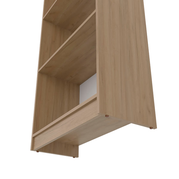 English Elm Bear 4-Shelf Flat Bookcase in Natural Oak & White — 71" Tall Open Storage, Scratch-Resistant Melamine พ B128P314792